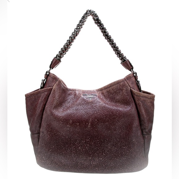 👜 Vintage PRADA Cervo Lux Hobo Chain Bag - Burgundy Craquelle - Picture 3 of 16